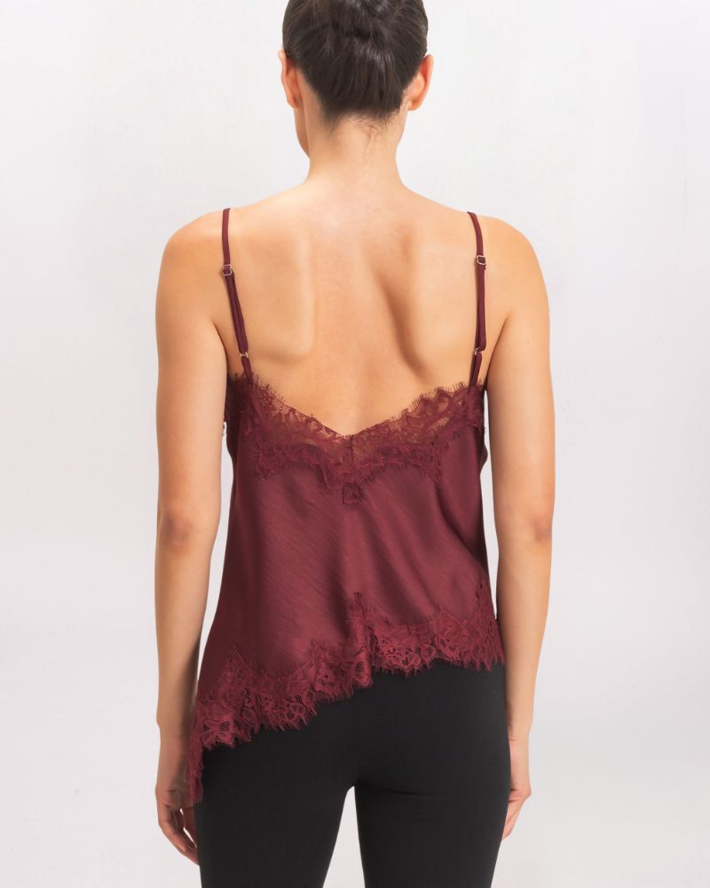 LACE DETAIL ASYMMETRIC TOP, BURGUNDY