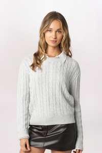 FAUX LAYERED CABLE COLLAR SWEATER