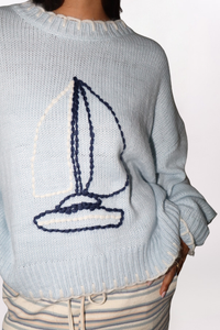 YARN EMBROIDERED SAILBOAT SWEATER