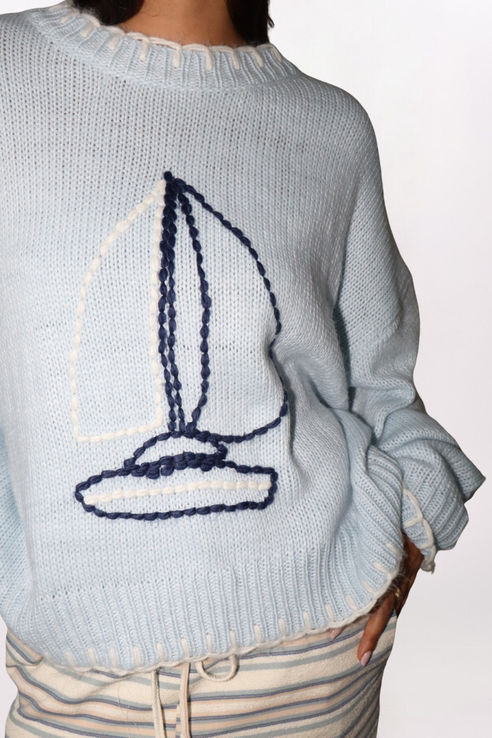 YARN EMBROIDERED SAILBOAT SWEATER
