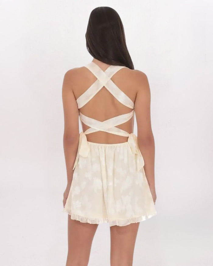 FLORAL STRAPPY BACK DRESS, CREAM