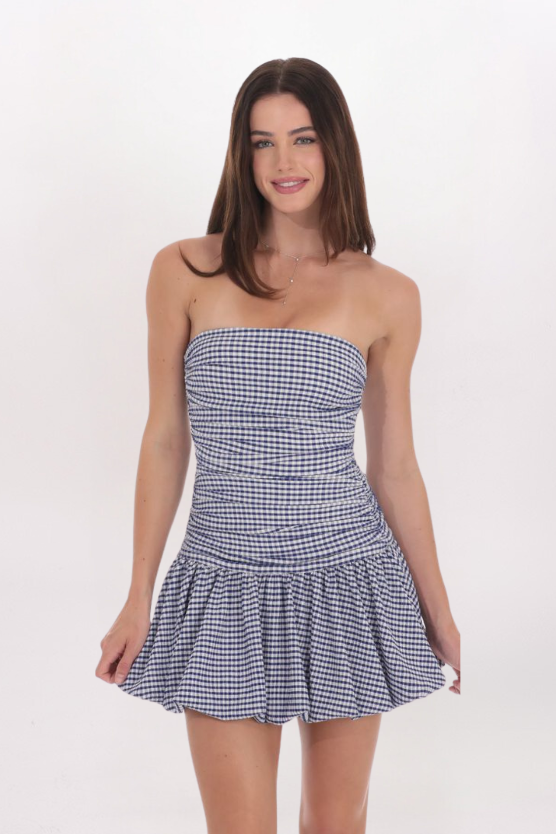 STRAPLESS GINGHAM BUBBLE DRESS