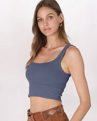 CHEVRON SCOOP NECK TANK, CROWN BLUE