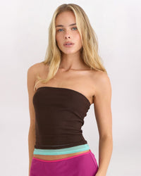 DOUBLE LAYER TUBE TOP, DK BRWN/BLUE