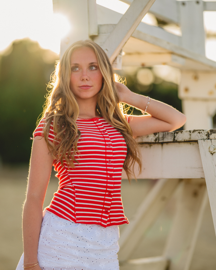 MOST WANTED STRIPED CARDIGAN, RED/WHT