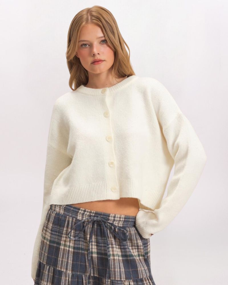 SUPER SOFT CREW CARDIGAN, CREAM