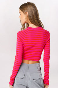 STRIPED RIB KNIT CROP TOP