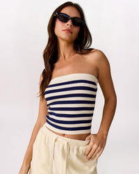 STRIPED TUBE TOP, BLACK/IVORY