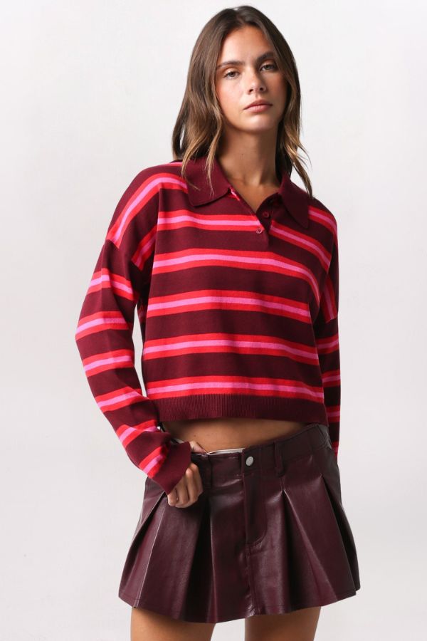 TRIPED BOXY RUGBY POLO TOP