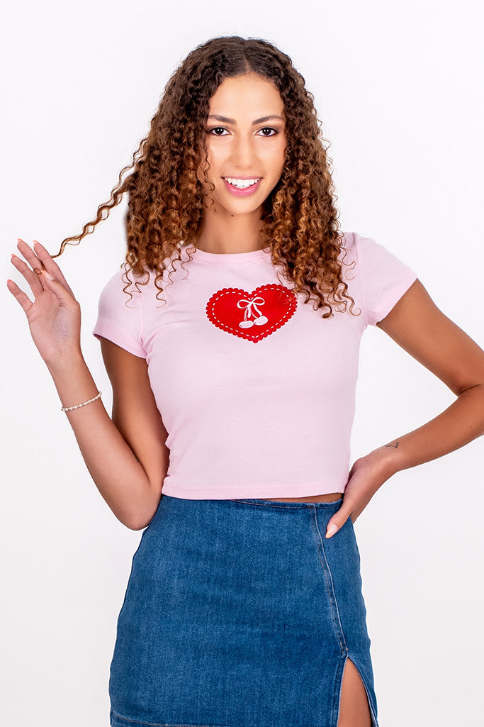 SCALLOPED HEART CHERRIES BABY TEE