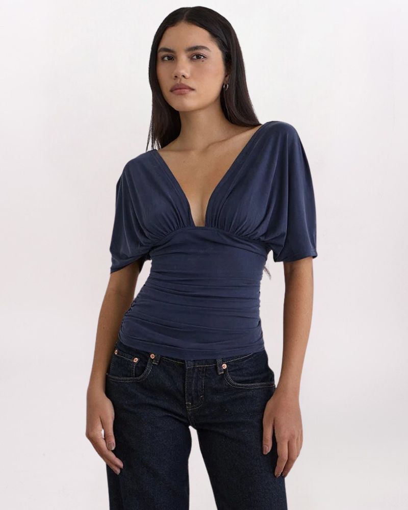 PLUNGE BATWING TOP, NAVY