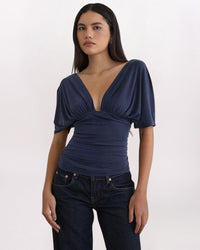 PLUNGE BATWING TOP, NAVY