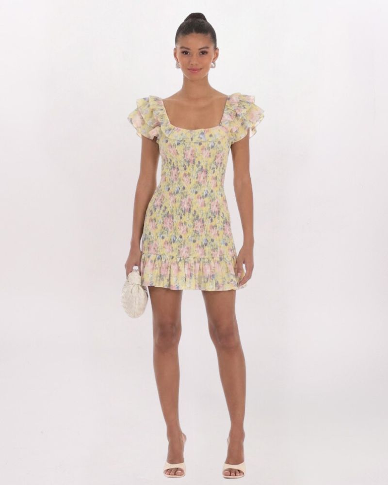 CS ROSES SMOCKED RUFFLE DRESS