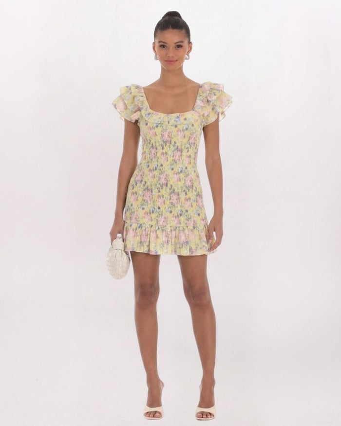 CS ROSES SMOCKED RUFFLE DRESS