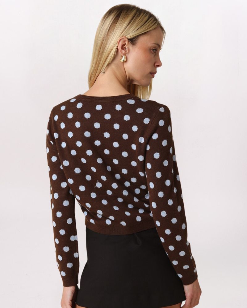 POLKA DOT CARDIGAN, COFFEE BLUE