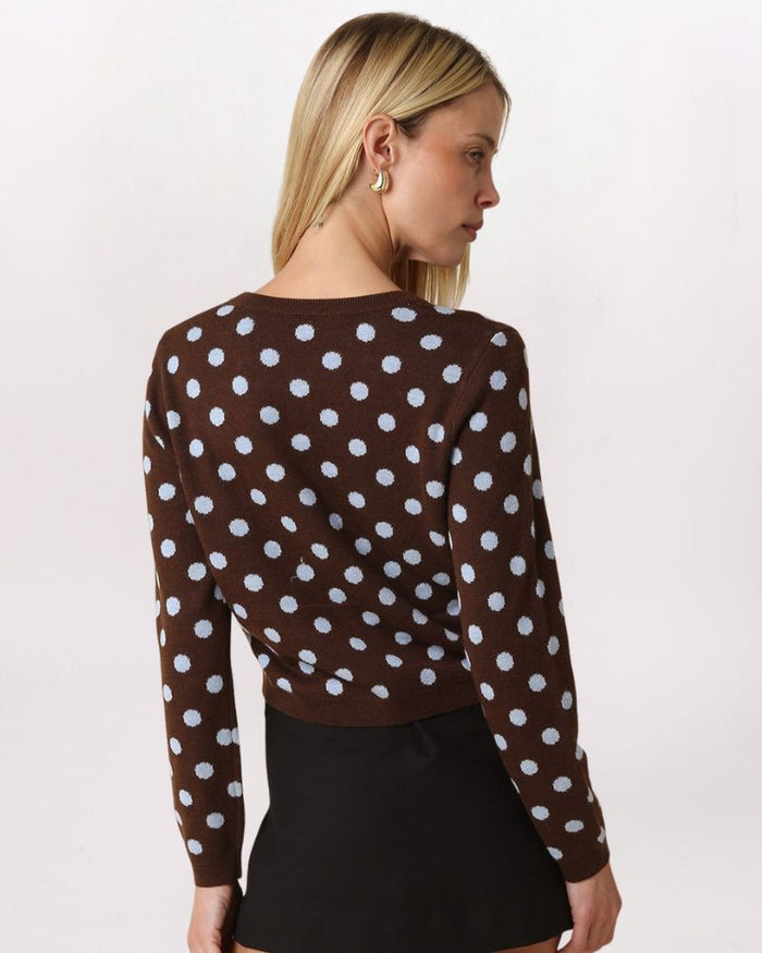 POLKA DOT CARDIGAN, COFFEE BLUE