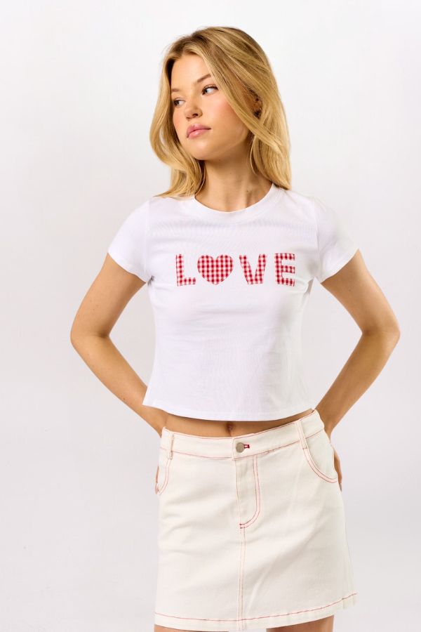 GINGHAM APPLIQUE LOVE BABY TEE