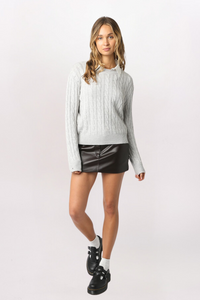 FAUX LAYERED CABLE COLLAR SWEATER