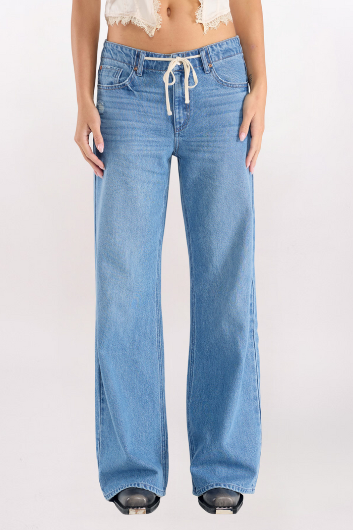 DRAWSTRING WIDE BAGGY DENIM