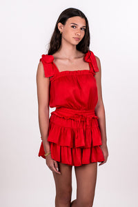 RUFFLE SKIRTED TIE STRAP DRESS