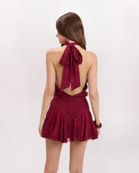 HI NECK OPEN BACK DRESS