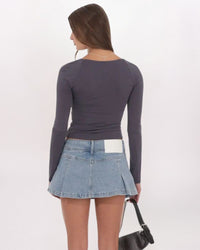 PLEATED FLARE DENIM MINI SKORT