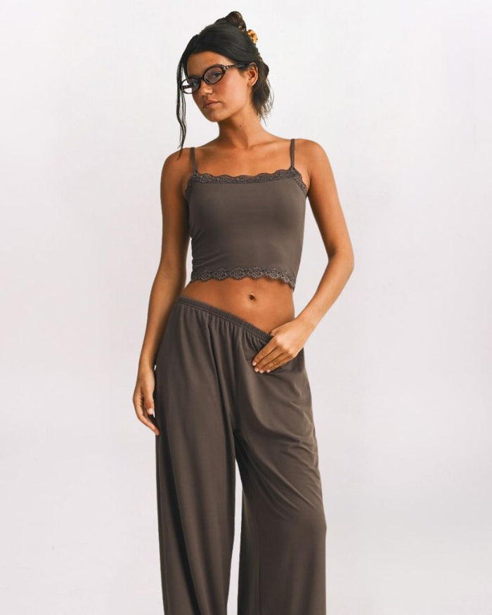 LACE EDGE CAMI, CHOCO