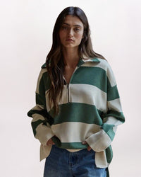 LS RUGBY STRIPED 1/2 ZIP SWTR