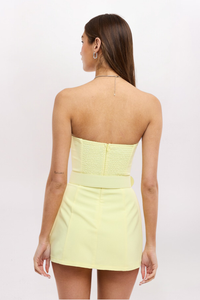 STRAPLESS BELTED MINI DRESS, BABY LEMON