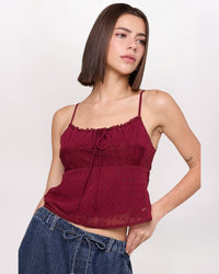 TIE DETAIL LACE SWISS DOT TOP