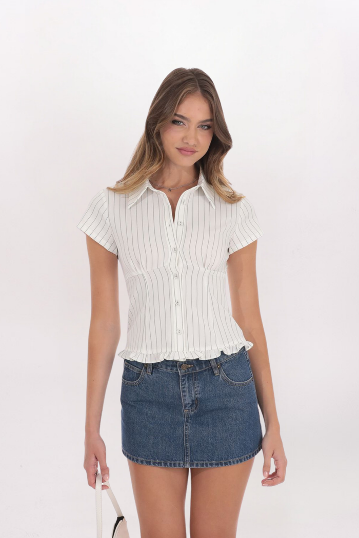 STRIPED BUTTON FRONT TOP