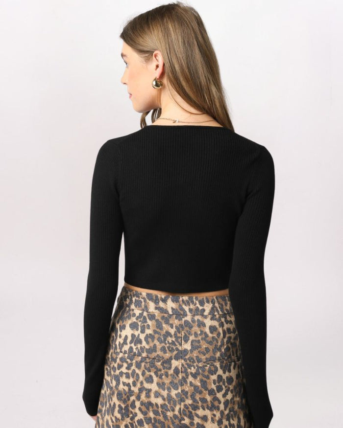 CROPPED CARDIGAN TOP, BLACK