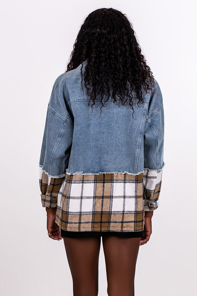 PLAID BOTTOM DENIM SHACKET