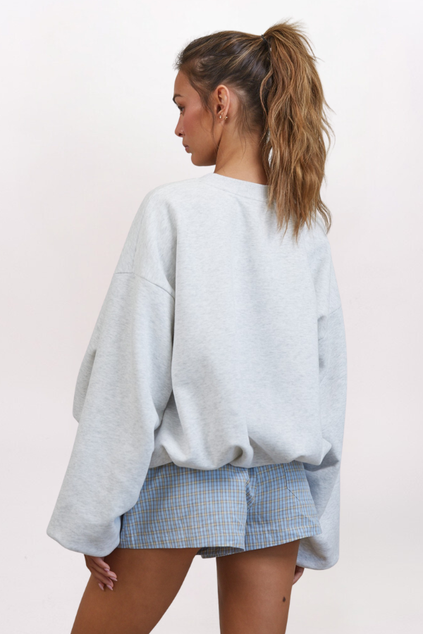 BUBBLE HEM CREW SWEATSHIRT, MELANGE GREY