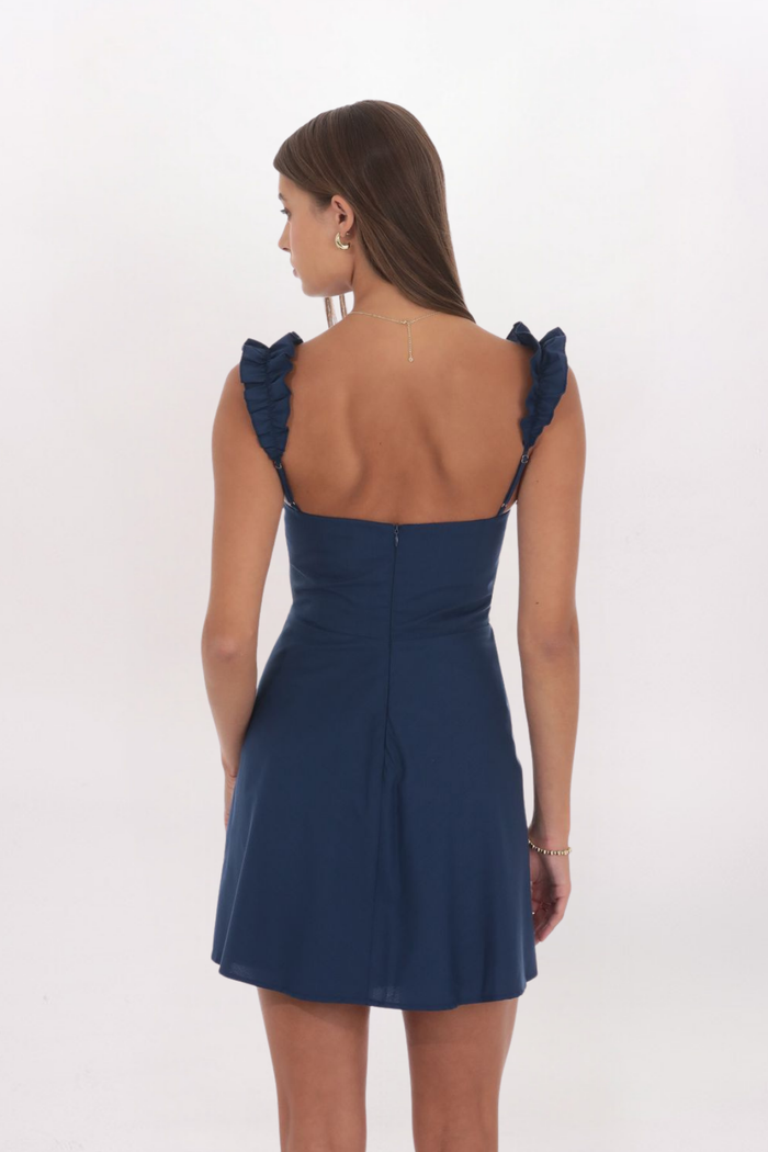 RUFFLE STRAP A-LINE DRESS