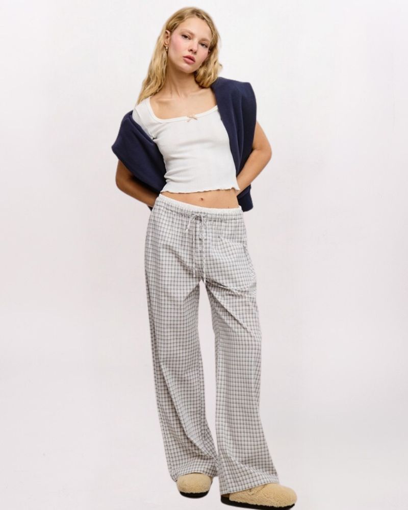 WAIST DETAIL GINGHAM PANT