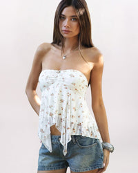 STRAPLESS DITSY FLORAL TOP, IVORY