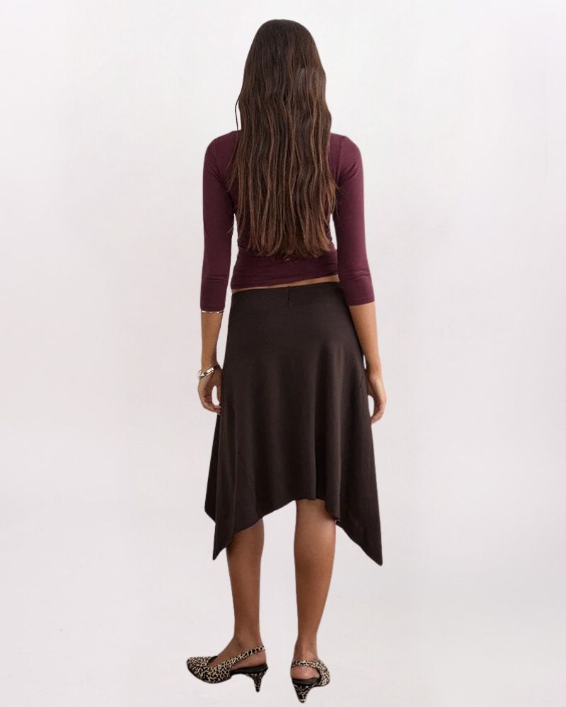SHARKBITE HEM MIDI SKIRT, BROWN