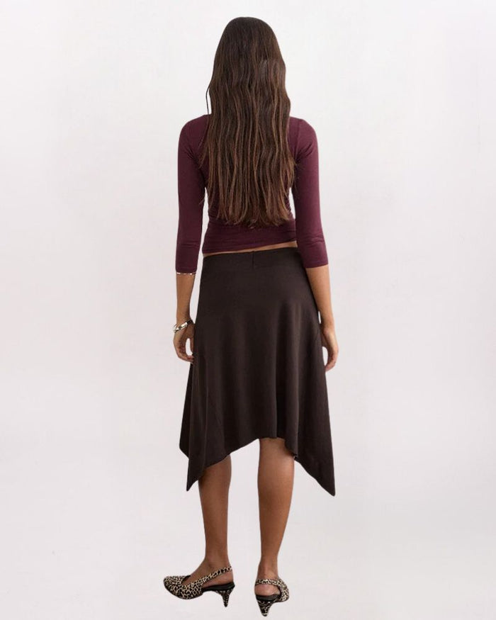 SHARKBITE HEM MIDI SKIRT, BROWN