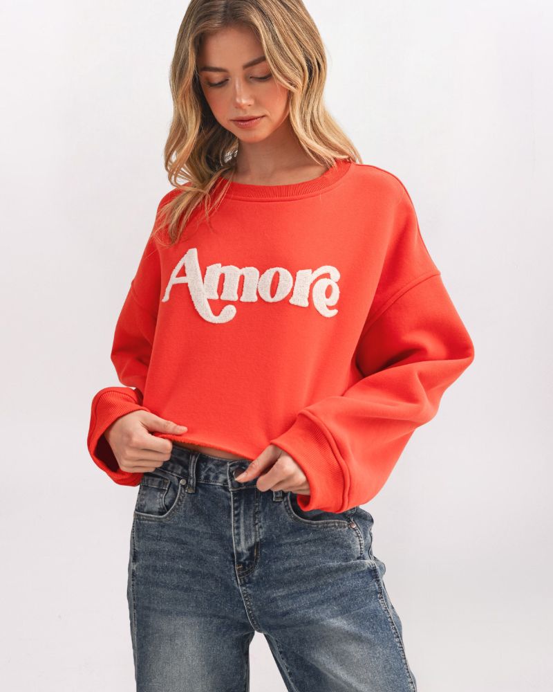LS CHENILLE AMORE CROP SWTSHRT, RED