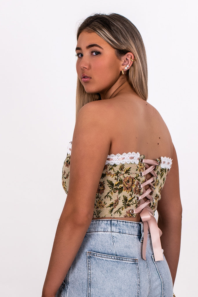 トップス muguet tulle ribbon bustier ensemble Ribbon In The Sky Corset Top ☆ Floral – Rock N Rags