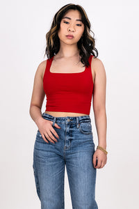 SQUARE NECK CLEAN CROP, RED