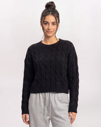 CHENILLE BRAIDED CABLE SWEATER, BLACK