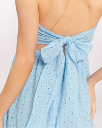STRAPLESS TIE BACK SMOCKED DRESS, SKY BLUE