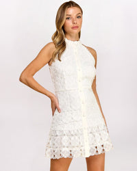 LACE HIGH NECK DRESS, WHITE