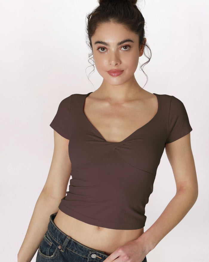 SS TWIST FRONT TOP, FRENCH ROAST