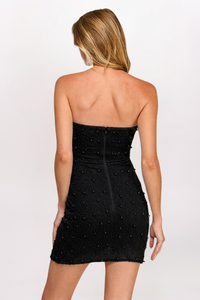 SL STRAPLESS PEARLS BEADED MINI DRESS, BLACK