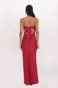 TIE FRONT SATIN MAXI DRESS