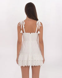 SL SMOCKED BUSTIER EYELET RUFFLE DRESS