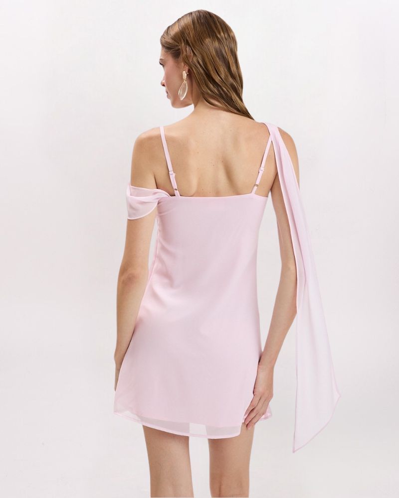 DRAPED ASYMETRICAL DETAIL DRESS, PINK